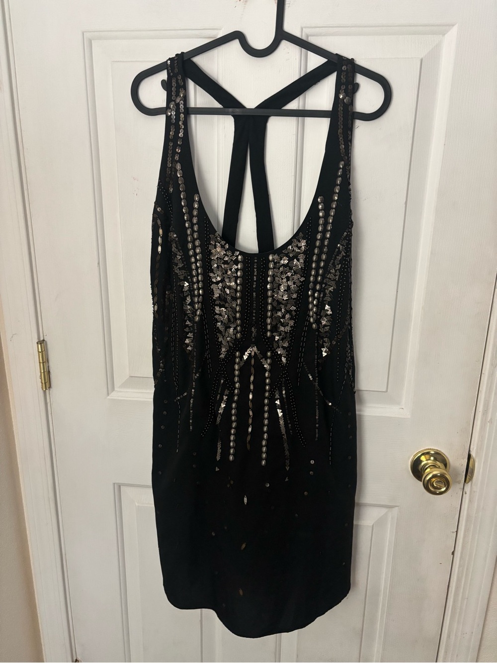 Free People Black Midi Dress with Silver Sequin Embellishment